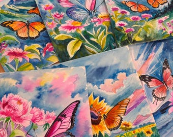 6 drawn Templates DYI adult painting, , Quality watercolor paper, Paint and Sip, Date night, Butterflies painting, paint not included