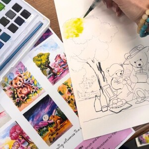 DYI paint kit, Watercolor paint,not paint by numbers, Cute bear painting, date night, paint and sip, easy painting, birthday paint party