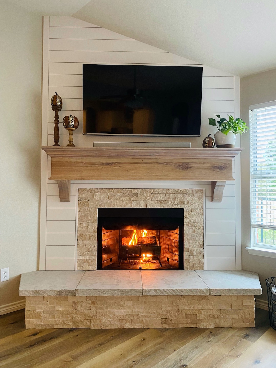 Custom Fireplace Mantel With Corbels, Floating Mantel, Rustic, TV Shelf
