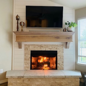 Custom Fireplace Mantel with Corbels: Rustic White Oak Floating Shelf