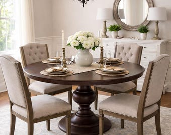 Round Pedestal Dining Table | Solid Wood Dining Table | Farmhouse Dining Table | Custom Handmade Table