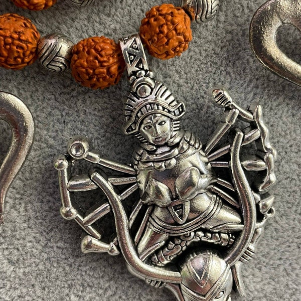 Große Hindu Kali Göttin Faden Halskette mit Rudraksh, Indien spirituelle Anhänger Halskette, Hindu Amulett, Göttin der Gesundheit