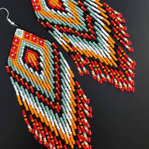 chandelier earrings, beaded fringe earrings, long tribal earrings, Mandala earrings, beaded accessory, gift for her,Lgbt, Pride earrings,