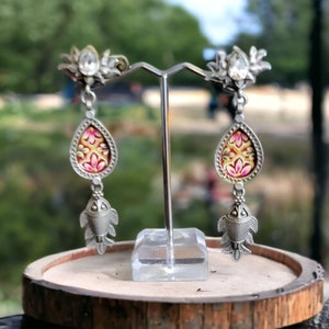 Silver Replica earring , fish Earrings Handmade painting earrings