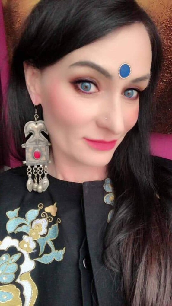 Real handmade afghani turkmani earring,beaded.lon