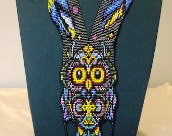 Handmade Beaded Owl Necklace: Long Statement Jewelry