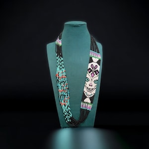Beautiful sugar Skull Necklace, H, Ethnic Sugar Skull Necklace, Necklace, Seed Bead Necklace ,Beaded Necklace