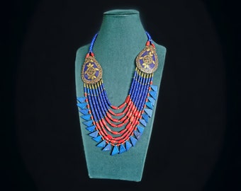 Handmade Nepalese Turquoise Beaded Necklace: Boho Ethnic Jewelry