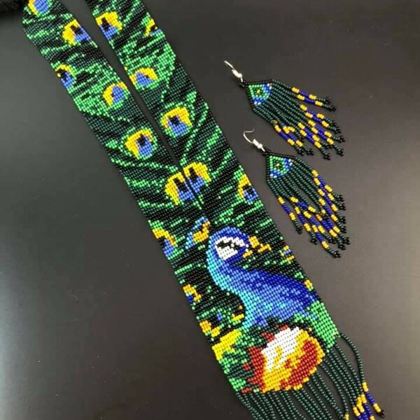 HANDGEMAAKT KRALEN KETTING, Peacock Ketting, Moederdag Cadeau, Cadeau voor haar, Animal Lover, Peacock minnaar, Lange Kralen Ketting