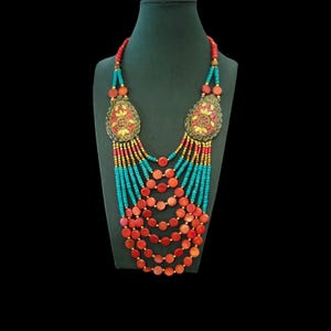 Turquoise ketting Nepalees/Tibetaans etnische kralen, groot, boho-stijl, meerdere strengen, etnische sieraden, cadeau voor haar