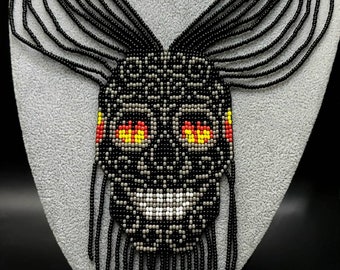 Handmade Seed Bead Skull Necklace with Earrings