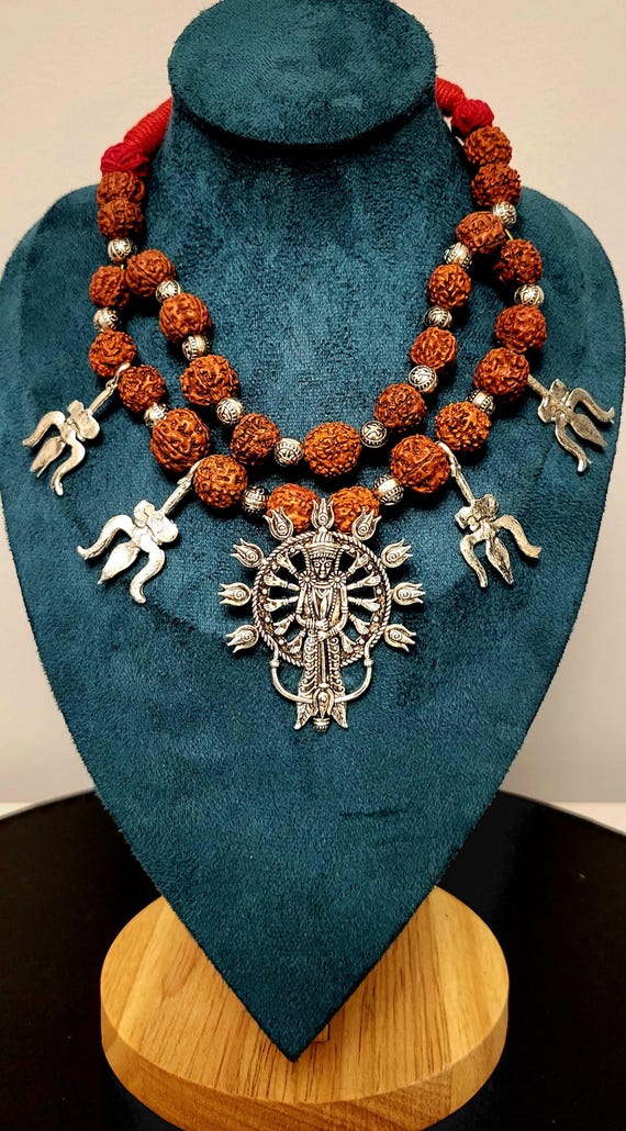 Large Hindu Kali Goddess thread necklace with Rudraksh India spiritual  Pendant Necklace, Hindu Amulet, Goddess of Health