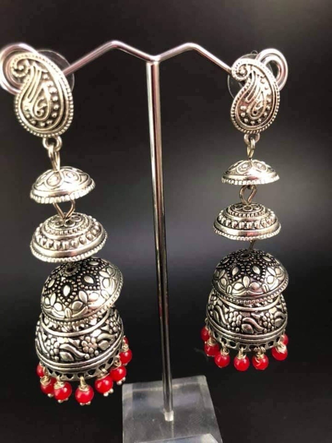 Buy Oxidized German Silver Plated Meenakari Earrings Long Three Layer  Jhumka Jhumki Indian Jewellery for Women Online in India
