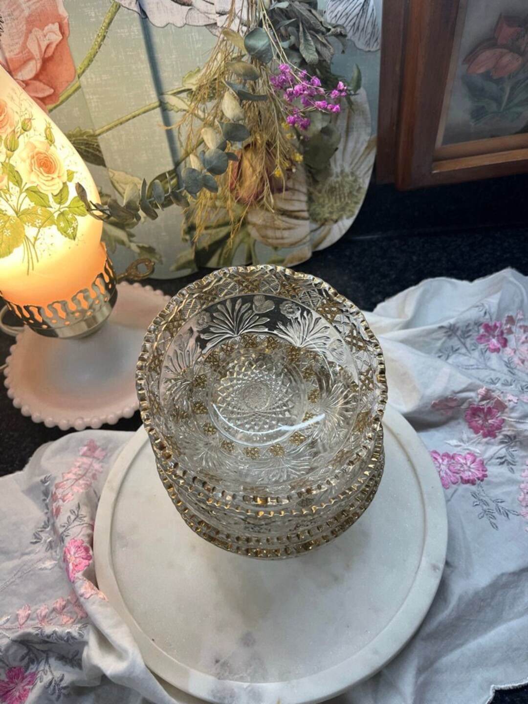 Set of 4 Vintage Crystal Bowls With Gold Details Etsy