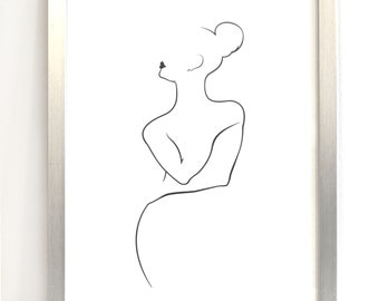 Abstract Woman Line Art Print, Black and White Poster