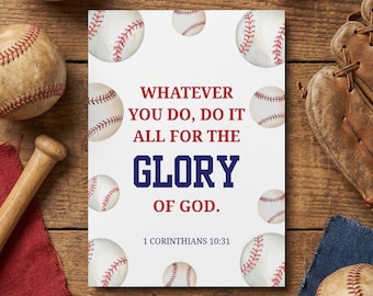 Baseball Scripture Card, Boys Sports Bible Verse, Christian Printable Wall Art (Digital Download)