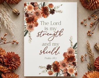 Psalm 28:7 Bible Verse Cards Scripture Card Bible Memory Verse Rustic Floral (Digital Download)