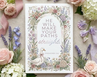 Goose Bible Verse Printable for Girls, Proverbs 3:6 Christian Wall Art, Children's Scripture Cards