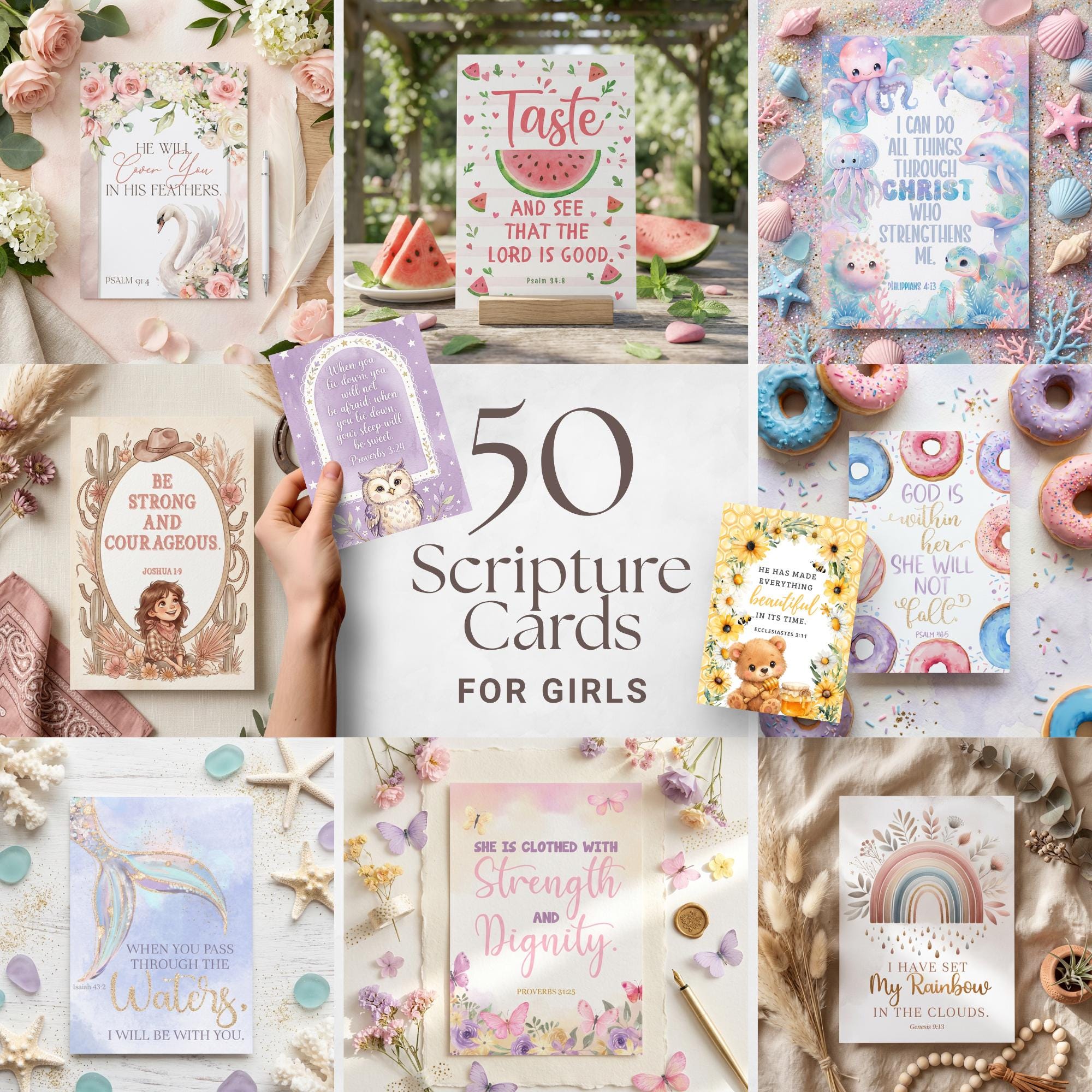 50 Scripture Cards for Girls Printable, Bible Verse Cards Bundle ...