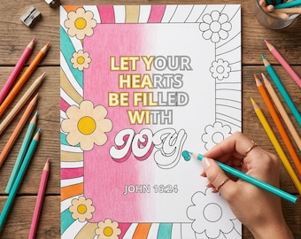 Scripture Adult Coloring Page, Joy Bible Verse Floral Christian Printable