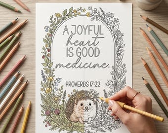 Christian Adult Coloring Page, Hedgehog Joy Bible Verse Scripture Printable