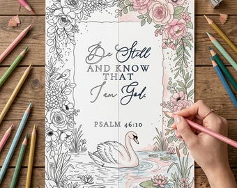 Psalm 46:10 Scripture Adult Coloring Page, Printable Christian Bible Verse Coloring Page