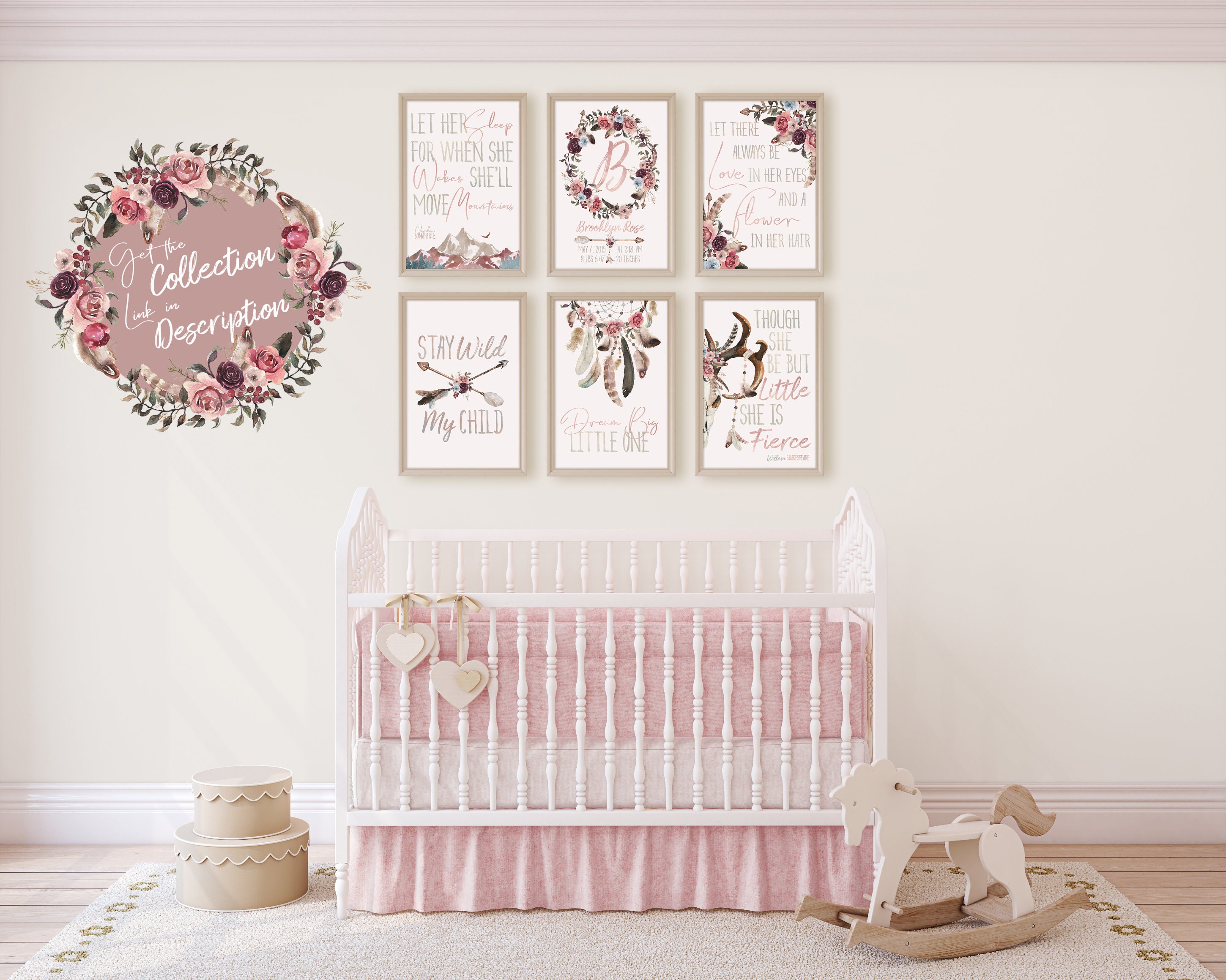 Boho Floral Nursery Decor Tribal Nursery Wall Art Bohemian Etsy