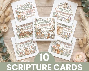 Woodland Scripture Cards for Girls, Forest Animal Bible Verse Cards, Christian Kids Lunchbox Notes, Printable Memory Verse Cards