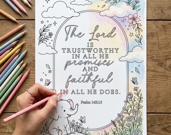 Christian Adult Coloring Page, Elephant Bible Verse Trustworthy Scripture Printable