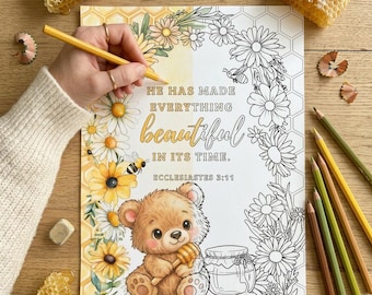 Honey Bear Scripture Adult Coloring Page, Printable Christian Bible Verse Coloring Page