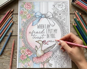 Scripture Adult Coloring Page, Trust In You Ballet Swan Christian Printable