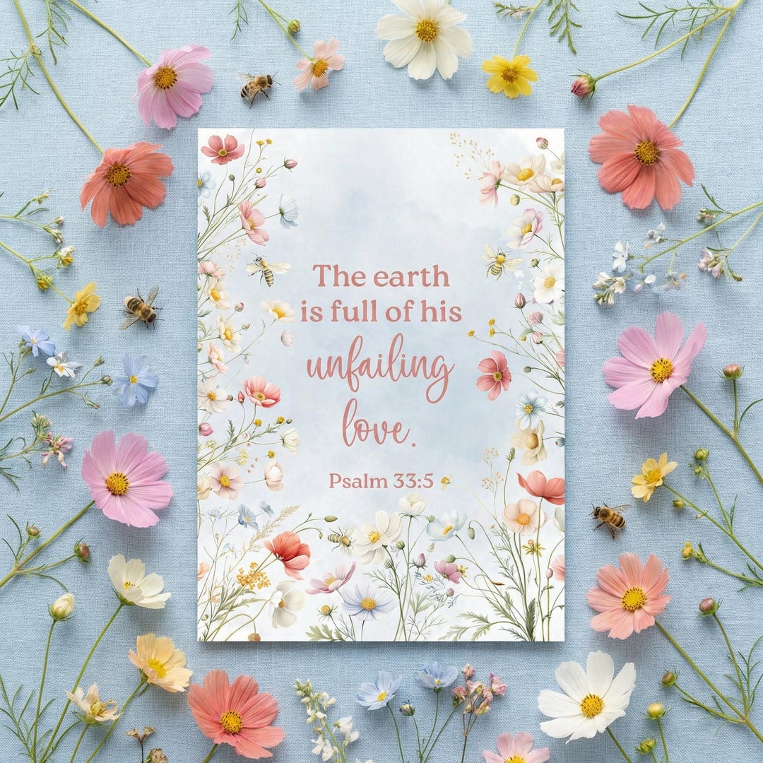 Floral Bible Verse Printable for Girls, Bee Scripture Card, Kids ...