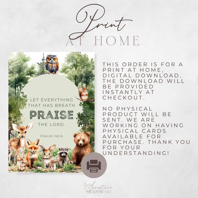 Praise Animals Woodland Animals Bible Verse, Printable Boys Scripture Card Forest ...