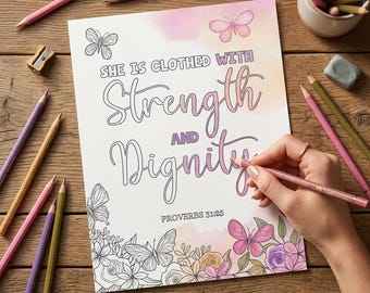 Scripture Adult Coloring Page, Proverbs 31 Butterfly Bible Verse Christian Printable