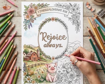 Scripture Adult Coloring Page, Pig Bible Verse Rejoice Christian Printable Farm