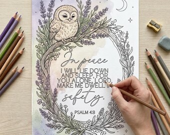 Christian Adult Coloring Page, Owl Peace Bible Verse Scripture Printable Night