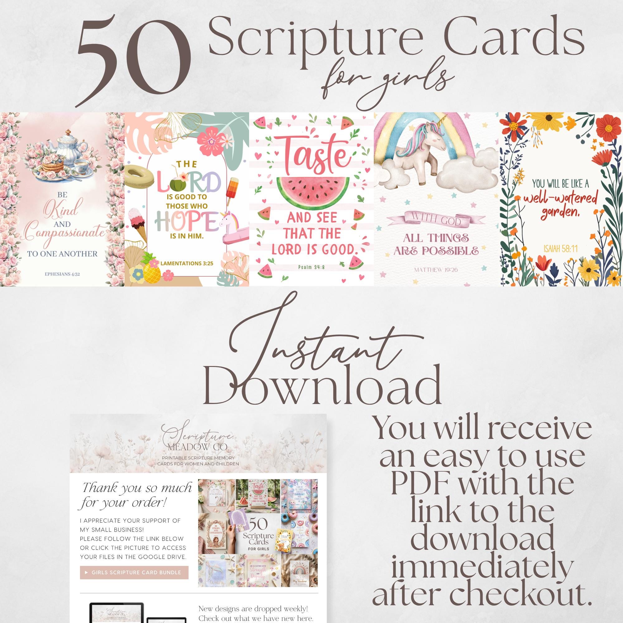 50 Scripture Cards for Girls Printable, Bible Verse Cards Bundle ...