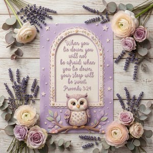 Eule Bibel Vers druckbar, Sprüche 3:24 Schlaf Schrift Wandkunst, Kinder Schriftkarten