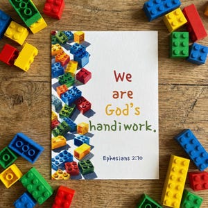 Building Blocks Scripture Card, Ephesians 2:10 Boys Bible Verse Printable Art, Children's Memory Verse Card (Digital Download)