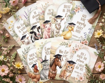 Girls Scripture Memory Verse Cards Bundle, Christian Kids Graduation Gift Printable, Farm Animal Bible Verse Cards