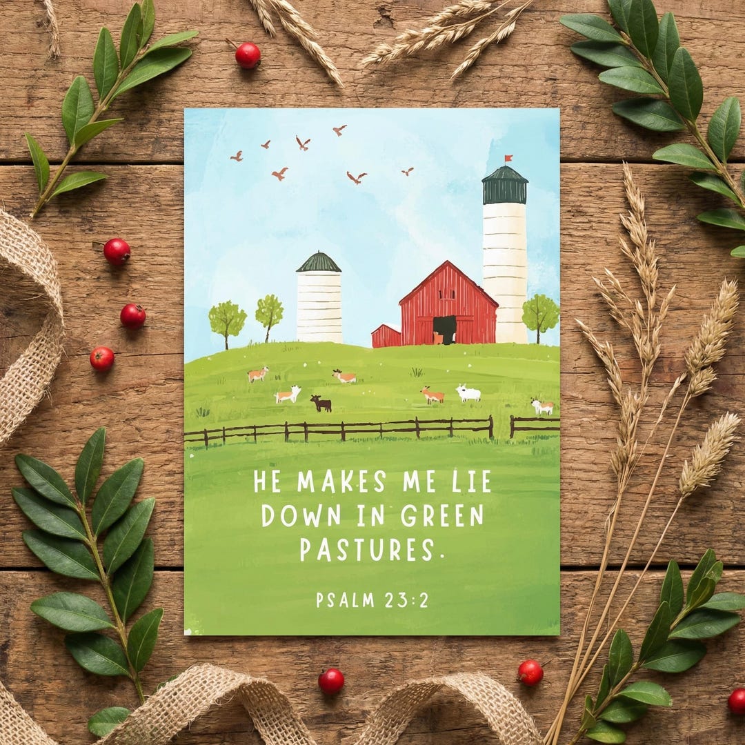 Farm Scripture Card, Psalm 23 2 Boys Bible Verse Printable, Christian ...