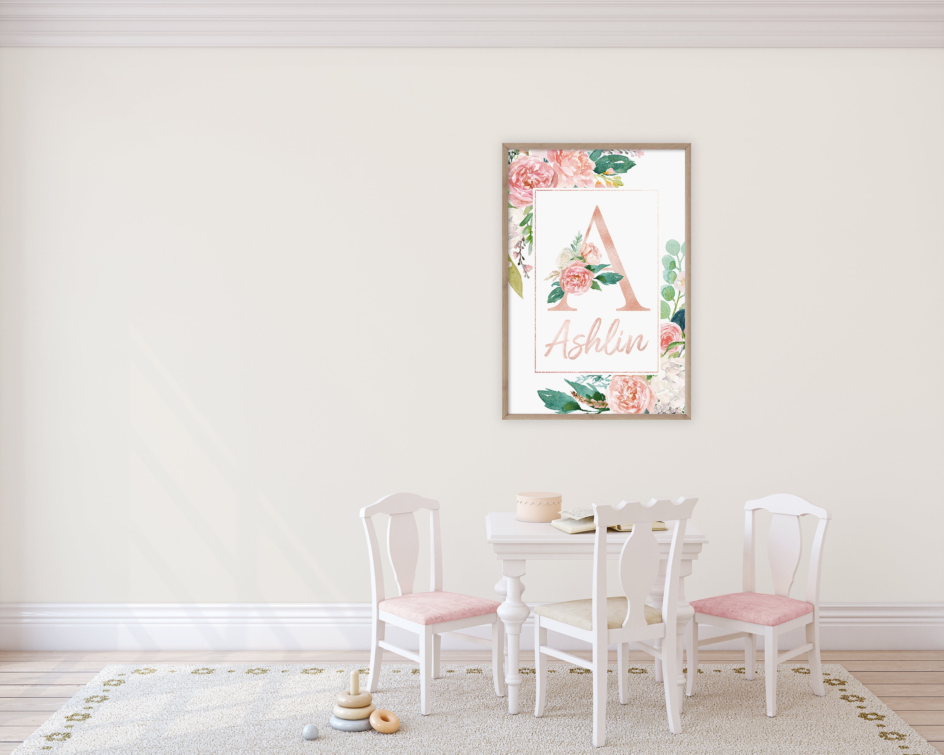 Rose Gold and Pink Floral Nursery Name Wall Art, Personalized Nursery ...