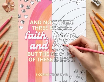 Scripture Adult Coloring Page, Faith Hope Love Bible Verse Christian Printable