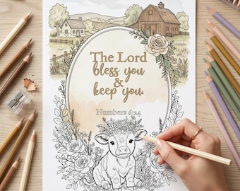 Scripture Adult Coloring Page Farm Cow Bible Verse Christian Printable Wall Art
