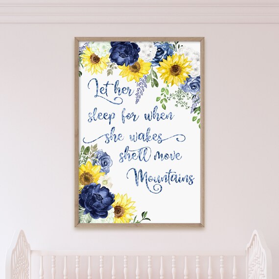Blue Floral And Sunflower Nursery Decor Floral Nursery Wall Art Printable Nursery Wall Decor Digital Download Nursery Printable Art