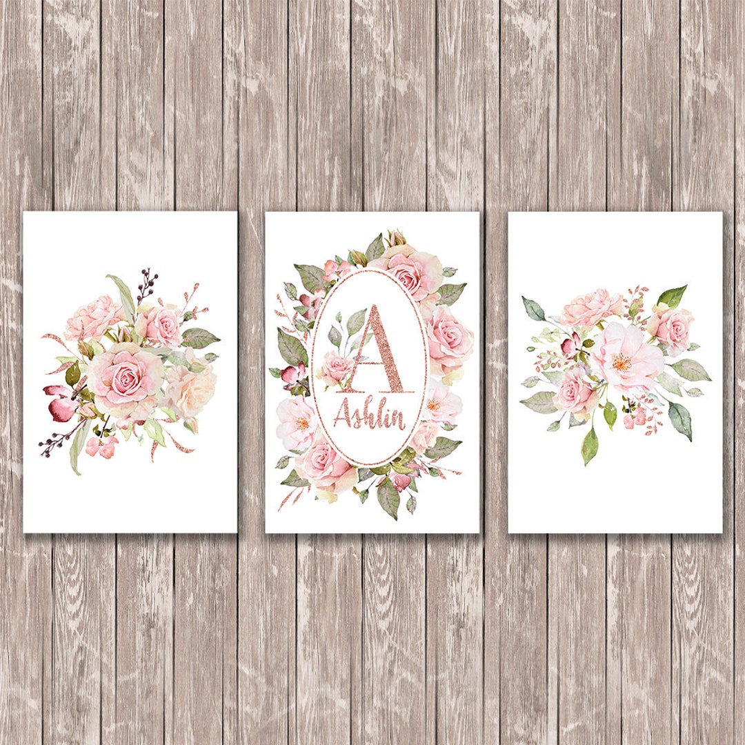 Pink and Rose Gold Nursery Wall Art Set, Baby Girl Nursery Wall Decor ...