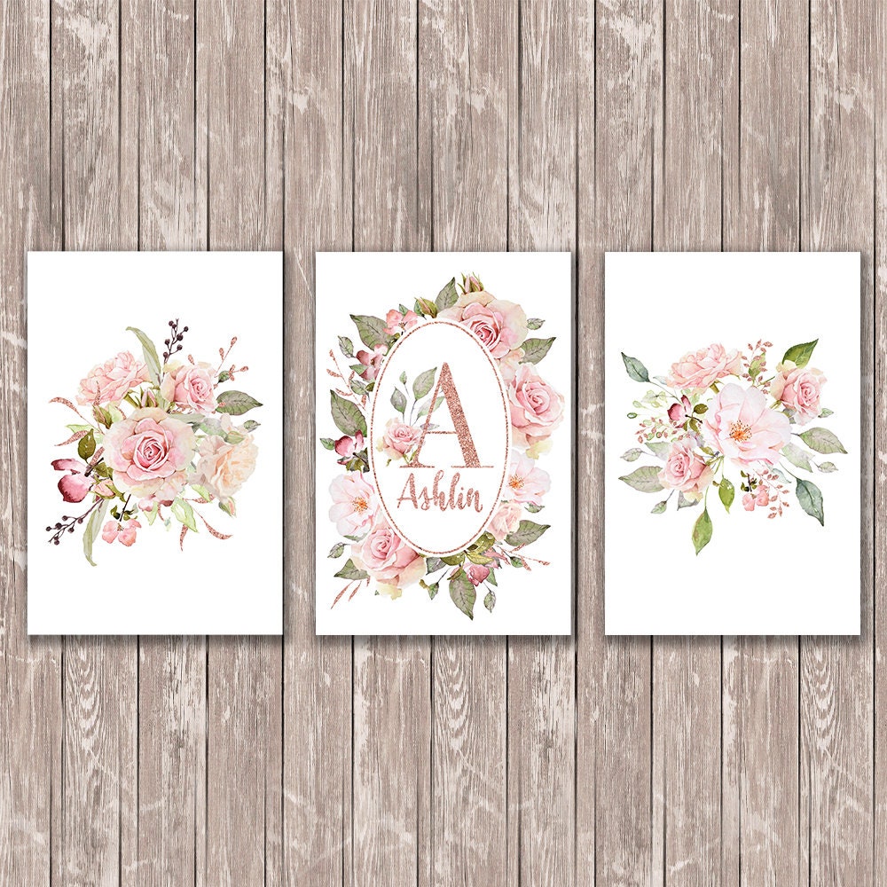 Pink and Rose Gold Nursery Wall Art Set, Baby Girl Nursery Wall Decor ...