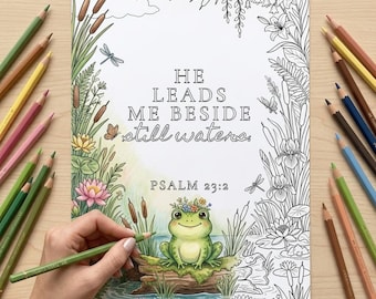 Christian Adult Coloring Page, Psalm 23 Still Waters Printable Scripture Coloring Page
