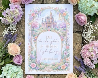 Princess Bible Verse Card Printable for Girls, Daughter of the King Scripture