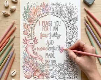 Ocean Scripture Adult Coloring Page, Printable Christian Bible Verse Coloring Page